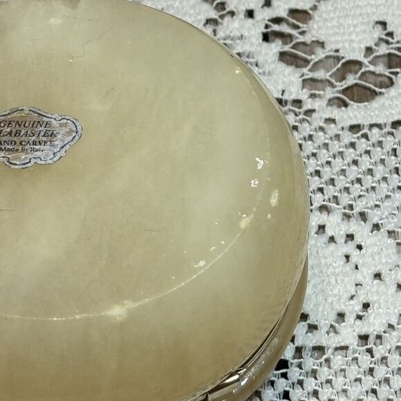 Vintage Genuine Alabaster Hinged Rose Trinket Jewelry Box - Picture 6 of 11